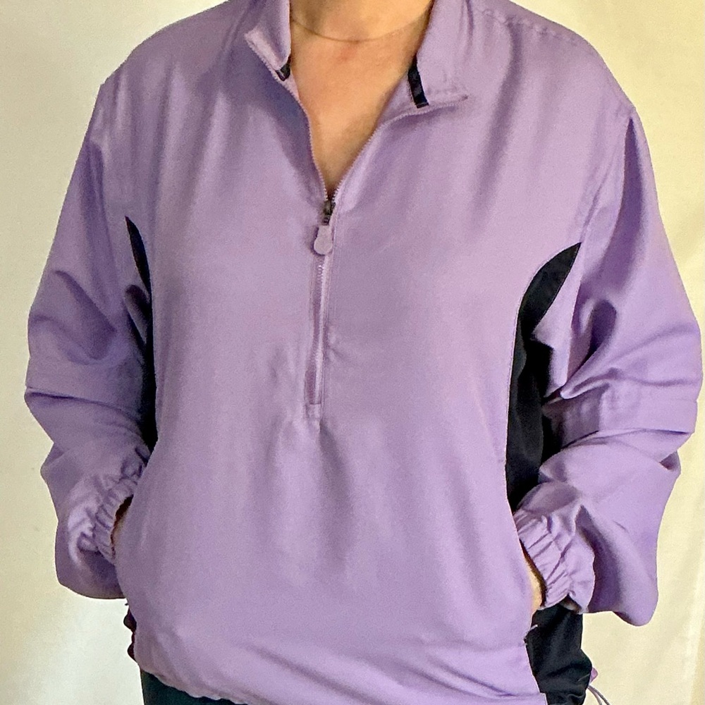 Lavender and Black Women's half zip windbreaker activewear pullover - Picture 5 of 8